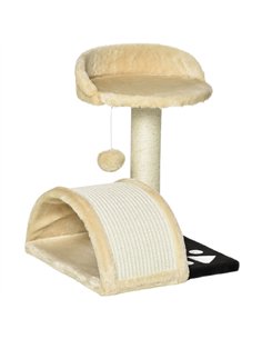 PawHut Cat Tree Scratching Scratcher Post Kitten Activity Centre Climber Hanging Ball Beige