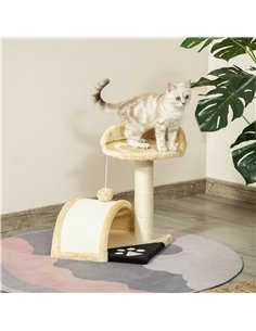 PawHut Cat Tree Scratching Scratcher Post Kitten Activity Centre Climber Hanging Ball Beige 2