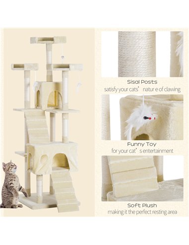 PawHut Cat Tree for Indoor Cats Play Tower Activity Center Kitten Scratch Post Climbing Tower 181 cm
