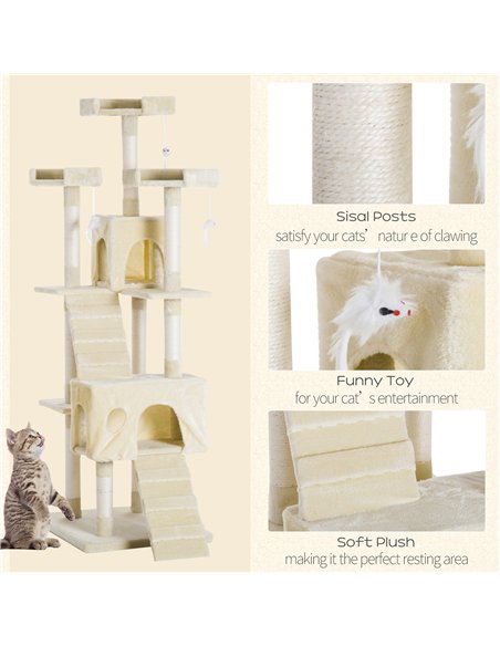 PawHut Cat Tree for Indoor Cats Play Tower Activity Center Kitten Scratch Post Climbing Tower 181 cm - pic 147633 | FastDaddyshop