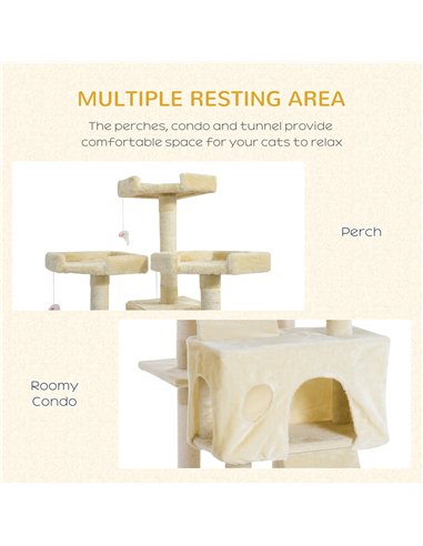 PawHut Cat Tree for Indoor Cats Play Tower Activity Center Kitten Scratch Post Climbing Tower 181 cm
