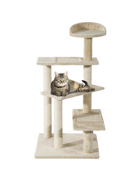 PawHut 100 cm Cat Tree for Indoor Cats Kitten Scratch Scratching Post Climbing Tower Activity Centre Beige - pic 147638 | FastDaddyshop