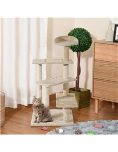 PawHut 100 cm Cat Tree for Indoor Cats Kitten Scratch Scratching Post Climbing Tower Activity Centre Beige 2