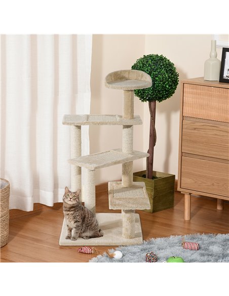 PawHut 100 cm Cat Tree for Indoor Cats Kitten Scratch Scratching Post Climbing Tower Activity Centre Beige - pic 147639 | FastDaddyshop