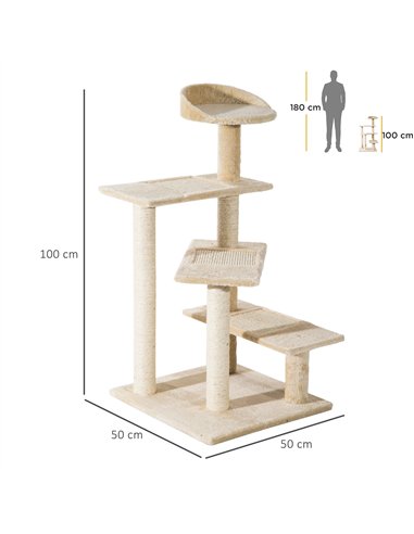 PawHut 100 cm Cat Tree for Indoor Cats Kitten Scratch Scratching Post Climbing Tower Activity Centre Beige