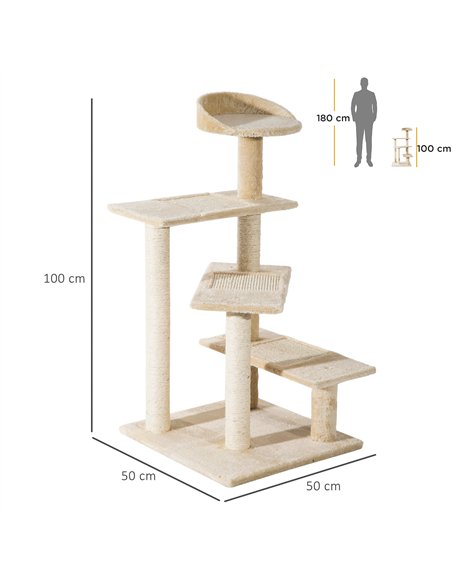 PawHut 100 cm Cat Tree for Indoor Cats Kitten Scratch Scratching Post Climbing Tower Activity Centre Beige - pic 147640 | FastDaddyshop
