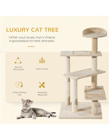 PawHut 100 cm Cat Tree for Indoor Cats Kitten Scratch Scratching Post Climbing Tower Activity Centre Beige