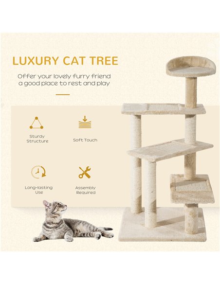PawHut 100 cm Cat Tree for Indoor Cats Kitten Scratch Scratching Post Climbing Tower Activity Centre Beige - pic 147641 | FastDaddyshop