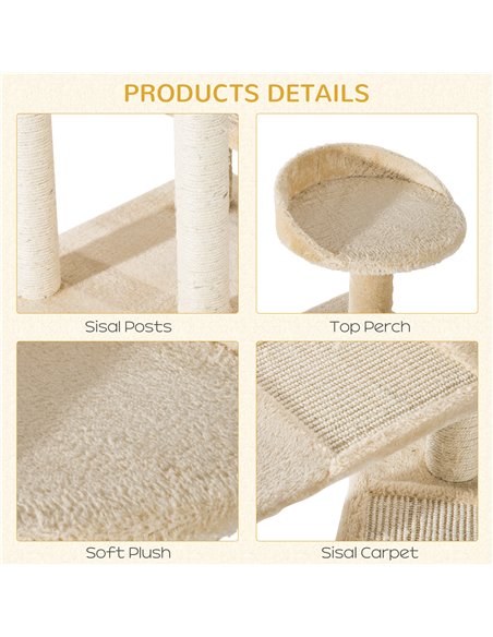 PawHut 100 cm Cat Tree for Indoor Cats Kitten Scratch Scratching Post Climbing Tower Activity Centre Beige - pic 147643 | FastDaddyshop