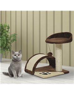 PawHut Cat Tree Scratching Scratcher Post Kitten Activity Centre Climber Hanging Ball Brown 2