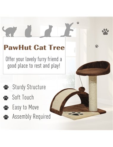 PawHut Cat Tree Scratching Scratcher Post Kitten Activity Centre Climber Hanging Ball Brown
