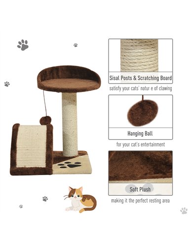 PawHut Cat Tree Scratching Scratcher Post Kitten Activity Centre Climber Hanging Ball Brown