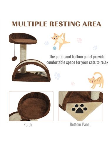PawHut Cat Tree Scratching Scratcher Post Kitten Activity Centre Climber Hanging Ball Brown