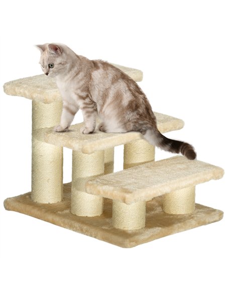 PawHut Pet Stairs 3-step Pet Ladder Cat dog Stairs Climb Ladder Cat Tree, Beige - pic 147665 | FastDaddyshop