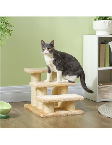 PawHut Pet Stairs 3-step Pet Ladder Cat dog Stairs Climb Ladder Cat Tree, Beige