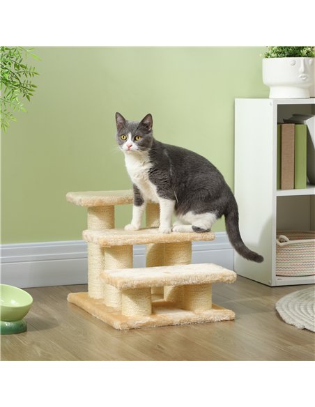 PawHut Pet Stairs 3-step Pet Ladder Cat dog Stairs Climb Ladder Cat Tree, Beige - pic 147666 | FastDaddyshop