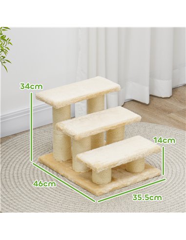 PawHut Pet Stairs 3-step Pet Ladder Cat dog Stairs Climb Ladder Cat Tree, Beige