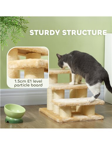 PawHut Pet Stairs 3-step Pet Ladder Cat dog Stairs Climb Ladder Cat Tree, Beige