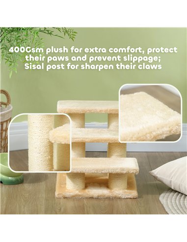 PawHut Pet Stairs 3-step Pet Ladder Cat dog Stairs Climb Ladder Cat Tree, Beige