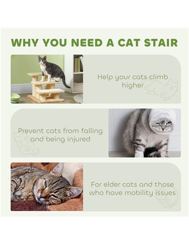PawHut Pet Stairs 3-step Pet Ladder Cat dog Stairs Climb Ladder Cat Tree, Beige