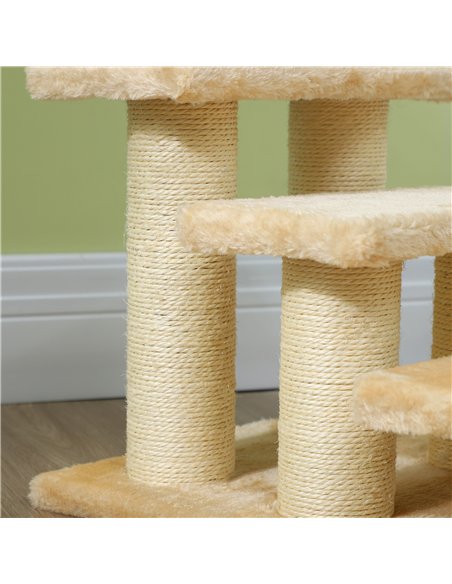 PawHut Pet Stairs 3-step Pet Ladder Cat dog Stairs Climb Ladder Cat Tree, Beige - pic 147672 | FastDaddyshop