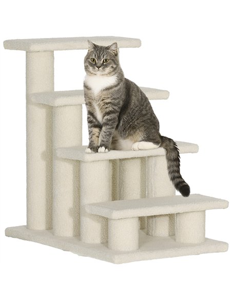 PawHut Dog Steps for Bed 4 Step Pet Stairs for Sofa Dog Cat Climb Ladder 63x43x60 cm Cream - pic 147674 | FastDaddyshop