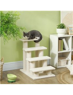 PawHut Dog Steps for Bed 4 Step Pet Stairs for Sofa Dog Cat Climb Ladder 63x43x60 cm Cream 2
