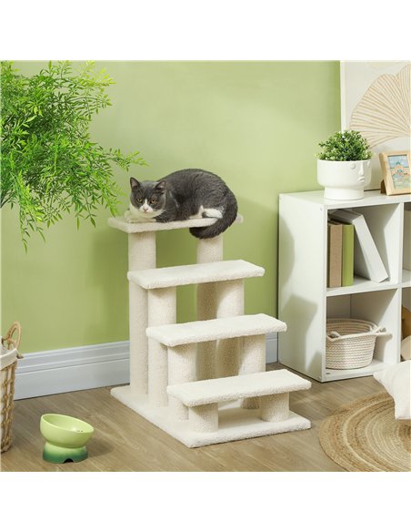 PawHut Dog Steps for Bed 4 Step Pet Stairs for Sofa Dog Cat Climb Ladder 63x43x60 cm Cream - pic 147675 | FastDaddyshop