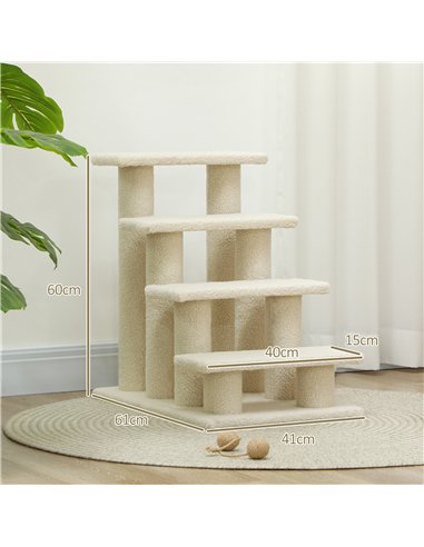 PawHut Dog Steps for Bed 4 Step Pet Stairs for Sofa Dog Cat Climb Ladder 63x43x60 cm Cream