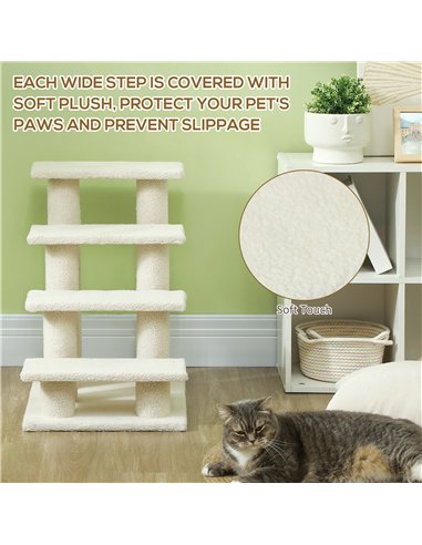 PawHut Dog Steps for Bed 4 Step Pet Stairs for Sofa Dog Cat Climb Ladder 63x43x60 cm Cream