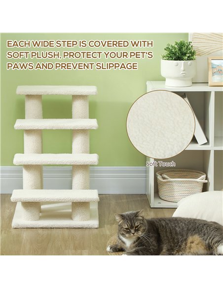 PawHut Dog Steps for Bed 4 Step Pet Stairs for Sofa Dog Cat Climb Ladder 63x43x60 cm Cream - pic 147677 | FastDaddyshop