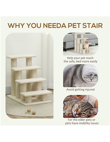 PawHut Dog Steps for Bed 4 Step Pet Stairs for Sofa Dog Cat Climb Ladder 63x43x60 cm Cream