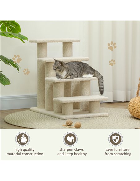 PawHut Dog Steps for Bed 4 Step Pet Stairs for Sofa Dog Cat Climb Ladder 63x43x60 cm Cream - pic 147679 | FastDaddyshop