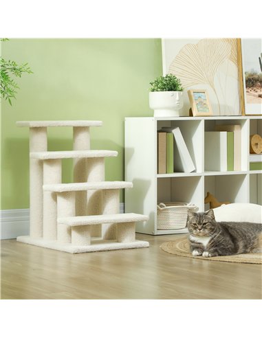 PawHut Dog Steps for Bed 4 Step Pet Stairs for Sofa Dog Cat Climb Ladder 63x43x60 cm Cream