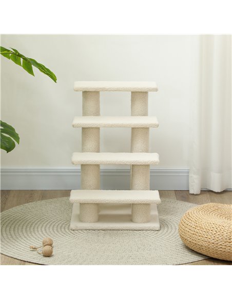 PawHut Dog Steps for Bed 4 Step Pet Stairs for Sofa Dog Cat Climb Ladder 63x43x60 cm Cream - pic 147681 | FastDaddyshop