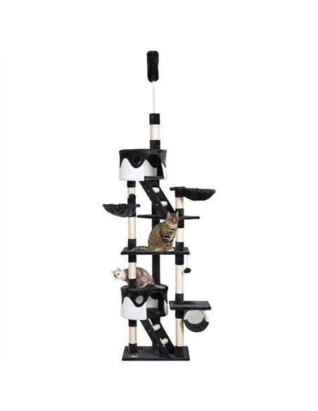 PawHut Floor-to-Ceiling Cat Tree for Indoor Cats, 240-260cm Adjustable Cat Tree - White - pic 147683 | FastDaddyshop