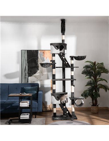 PawHut Floor-to-Ceiling Cat Tree for Indoor Cats, 240-260cm Adjustable Cat Tree - White