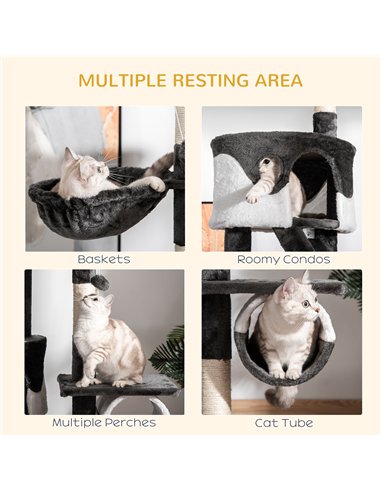 PawHut Floor-to-Ceiling Cat Tree for Indoor Cats, 240-260cm Adjustable Cat Tree - White