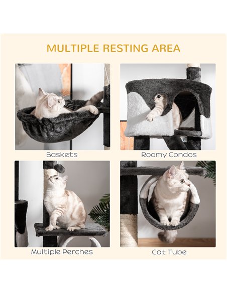 PawHut Floor-to-Ceiling Cat Tree for Indoor Cats, 240-260cm Adjustable Cat Tree - White - pic 147689 | FastDaddyshop