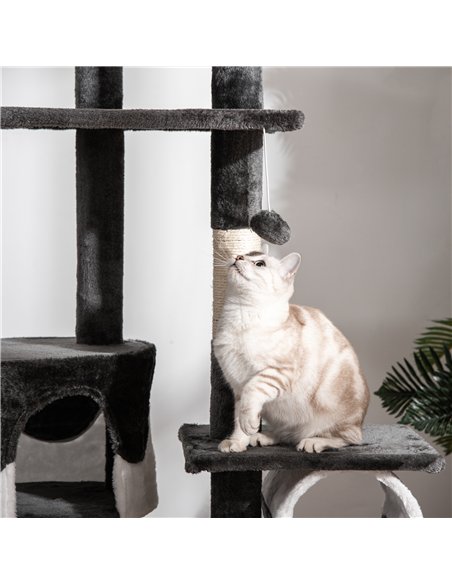 PawHut Floor-to-Ceiling Cat Tree for Indoor Cats, 240-260cm Adjustable Cat Tree - White - pic 147690 | FastDaddyshop
