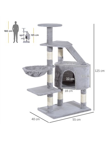 PawHut Cat Tree for Indoor Cats Kitten Scratching Post Scratch Scratcher Climb Activity Center Play House Pet Furniture 125cm (G