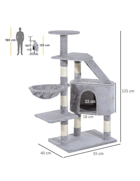 PawHut Cat Tree for Indoor Cats Kitten Scratching Post Scratch Scratcher Climb Activity Center Play House Pet Furniture 125cm (G - pic 147694 | FastDaddyshop