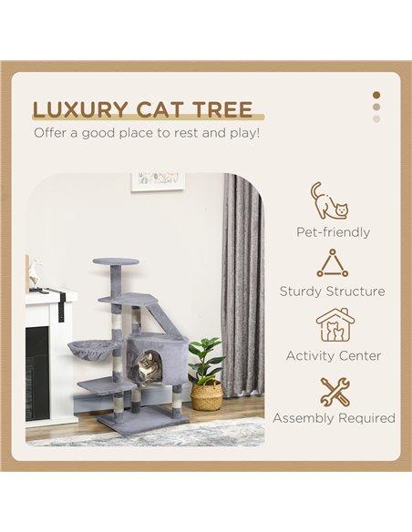 PawHut Cat Tree for Indoor Cats Kitten Scratching Post Scratch Scratcher Climb Activity Center Play House Pet Furniture 125cm (G - pic 147695 | FastDaddyshop
