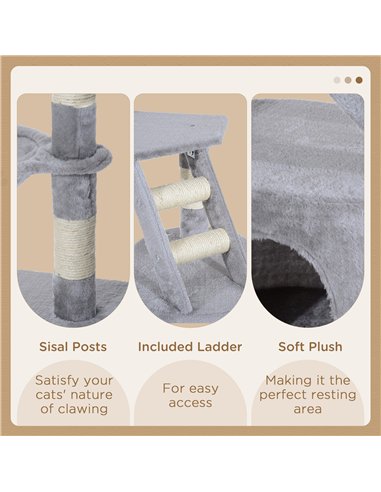 PawHut Cat Tree for Indoor Cats Kitten Scratching Post Scratch Scratcher Climb Activity Center Play House Pet Furniture 125cm (G