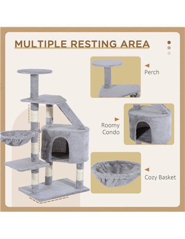 PawHut Cat Tree for Indoor Cats Kitten Scratching Post Scratch Scratcher Climb Activity Center Play House Pet Furniture 125cm (G