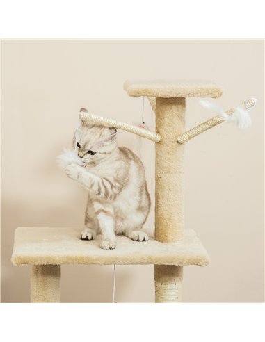 PawHut Cat Tree for Indoor Cats 135cm Kitten Tower Scratching Post Kitty Scratcher Climbing Tower with Ladder, Beige