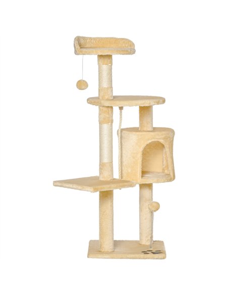 PawHut Cat Tree for Indoor Cats Pet Activity Centre Kitty Condo Climbing Scratching Post with Toys 4-tier 114cm Tall Beige - pic 147710 | FastDaddyshop