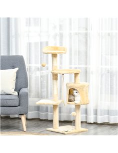 PawHut Cat Tree for Indoor Cats Pet Activity Centre Kitty Condo Climbing Scratching Post with Toys 4-tier 114cm Tall Beige 2