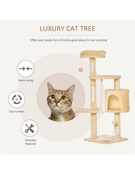 PawHut Cat Tree for Indoor Cats Pet Activity Centre Kitty Condo Climbing Scratching Post with Toys 4-tier 114cm Tall Beige - pic 147713 | FastDaddyshop
