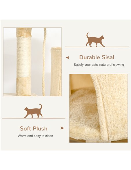 PawHut Cat Tree for Indoor Cats Pet Activity Centre Kitty Condo Climbing Scratching Post with Toys 4-tier 114cm Tall Beige - pic 147715 | FastDaddyshop
